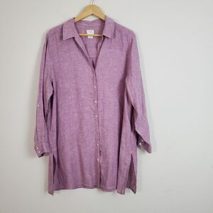 Sigrid Olsen Tunic Top 1X Purple Linen Beachy Lagenlook Coastal Grandma